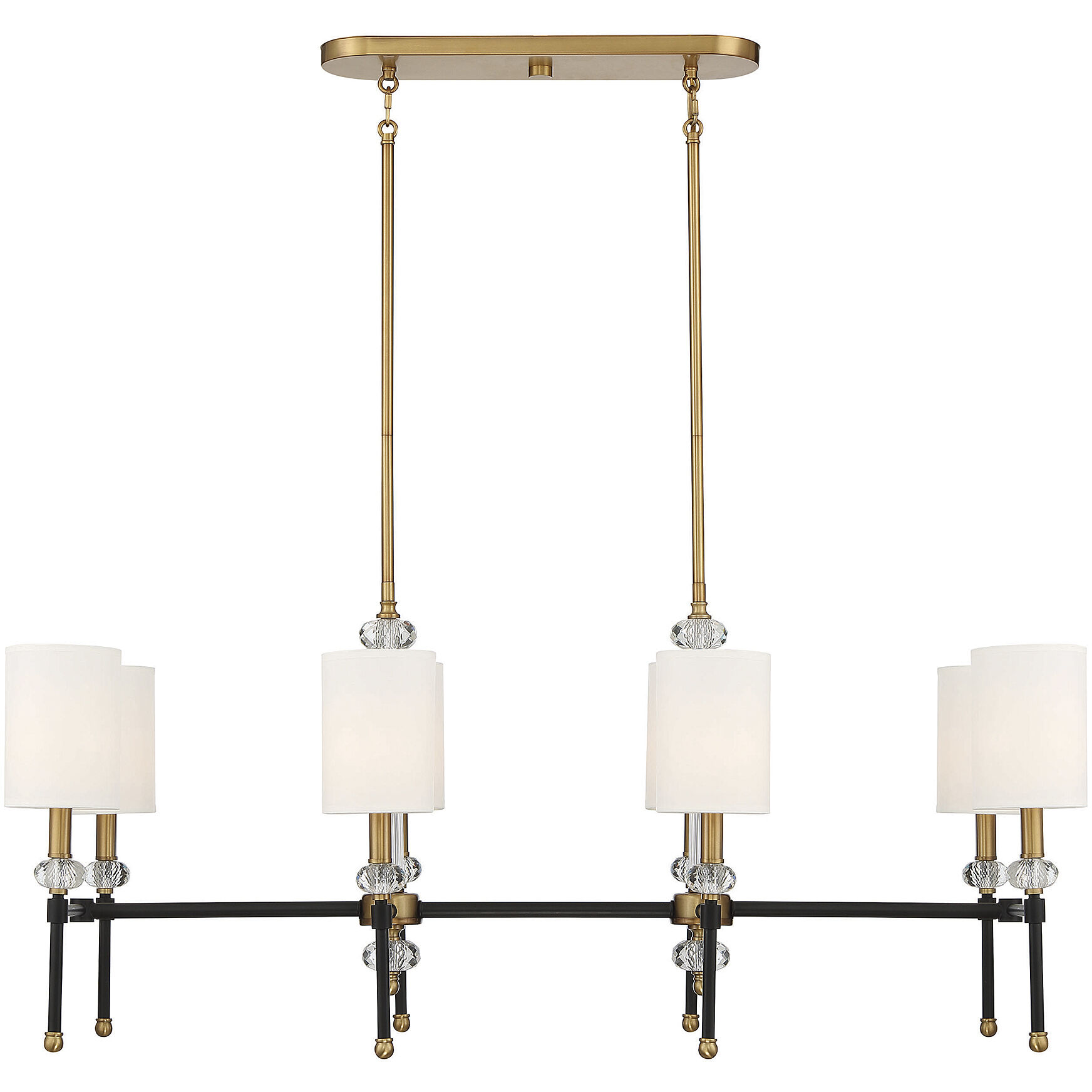 Tivoli 8 Light 42 inch Black with Warm Brass Accents Linear Chandelier Ceiling Light