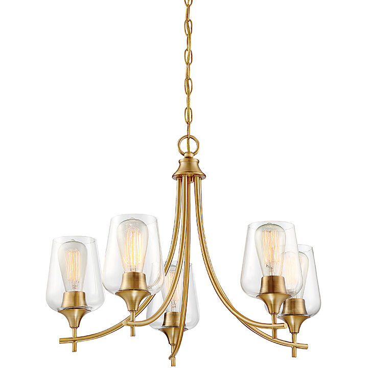 Octave 5 Light 23 inch Warm Brass Chandelier Ceiling Light, Essentials