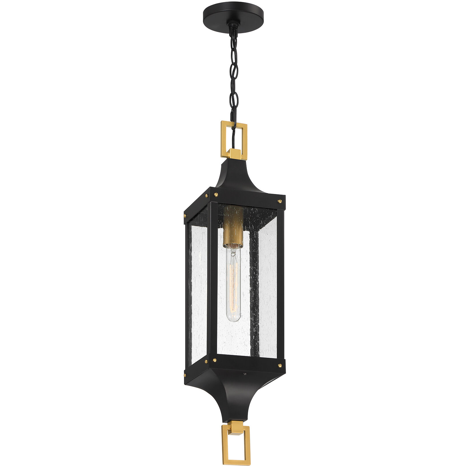 Glendale 1 Light 6.5 inch Matte Black with Burnished Brass Accents Outdoor Hanging Lantern