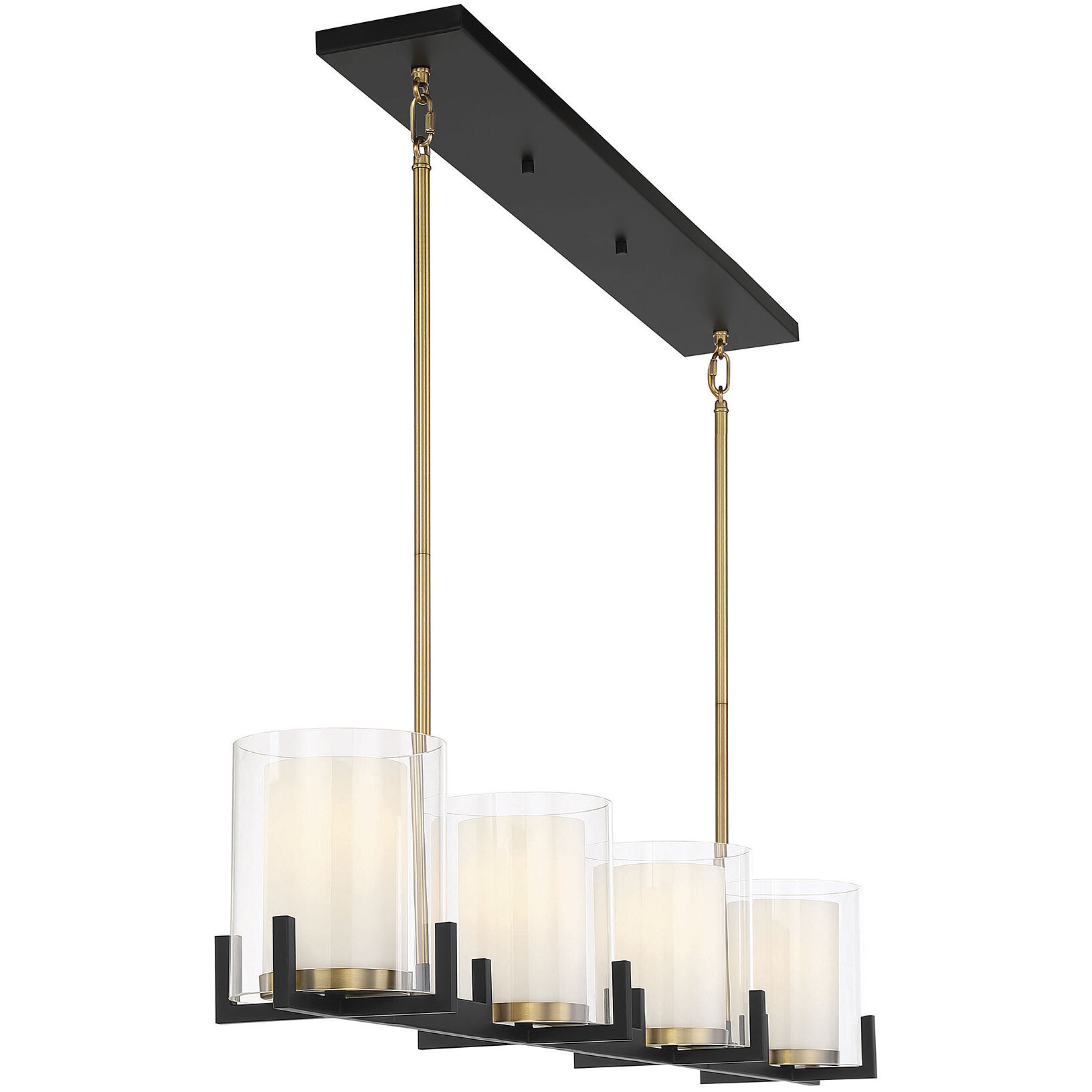 Eaton 4 Light 48 inch Black with Warm Brass Accents Linear Chandelier Ceiling Light