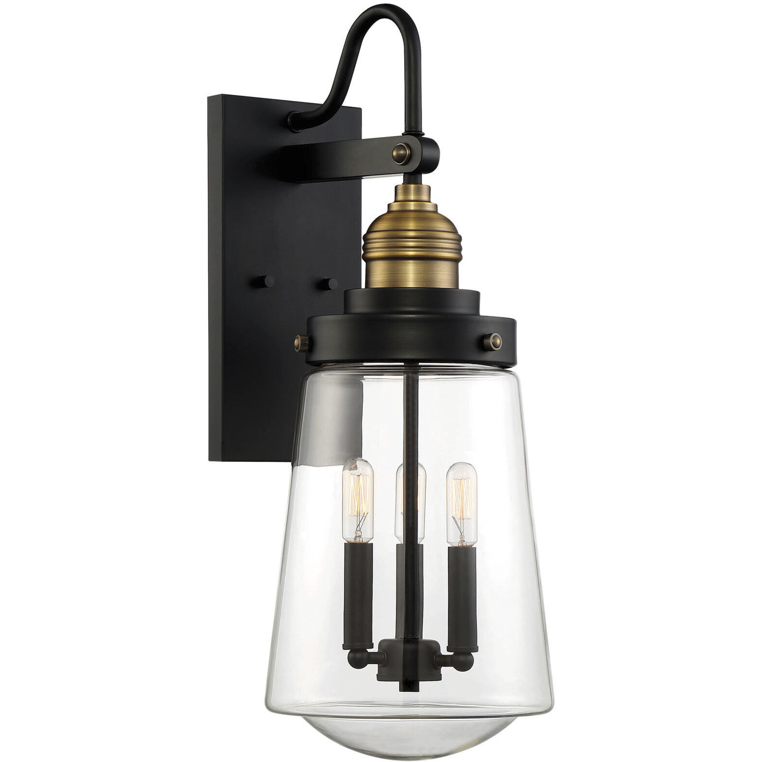 Macauley Outdoor Wall Lantern in Vintage Black with Warm Brass