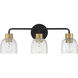 Flagler 3 Light 22 inch Matte Black with Warm Brass Accents Bathroom Vanity Light Wall Light, Lighting One