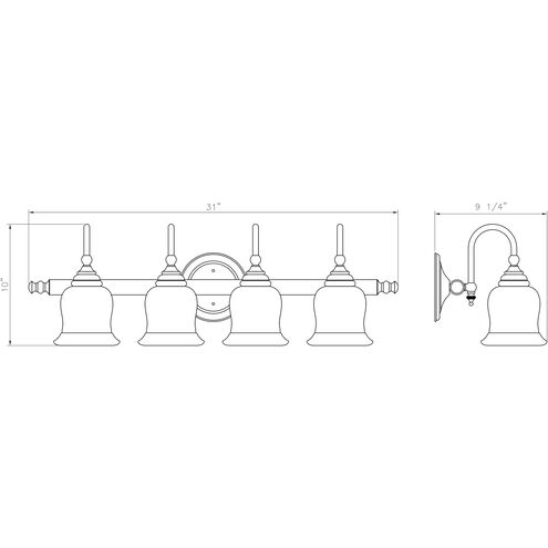 Brunswick 4 Light 31 inch Satin Nickel Bathroom Vanity Light Wall Light, Essentials