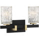 Keene 2 Light 15 inch Matte Black with Warm Brass Accents Bathroom Vanity Light Wall Light, Lighting One