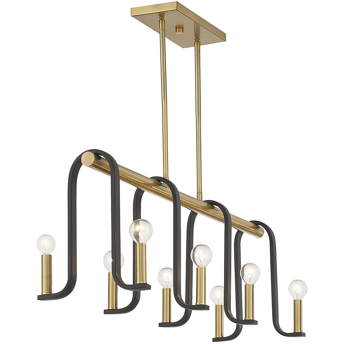Archway 8 Light 38 inch Black with Warm Brass Accents Linear Chandelier Ceiling Light