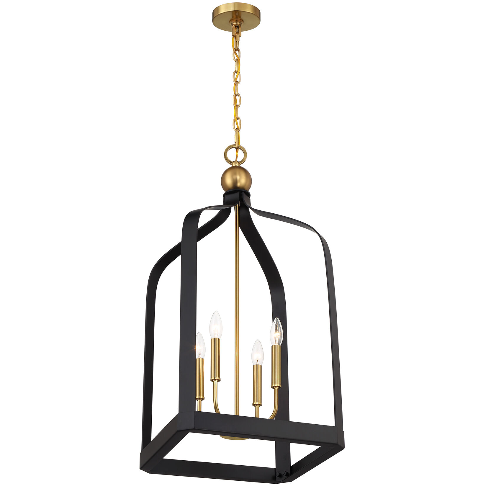 Sheffield 4 Light 15 inch Black with Warm Brass Accents Pendant Ceiling Light