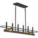Icarus 6 Light 42 inch Burnished Brass with Walnut Linear Chandelier Ceiling Light, Lighting One