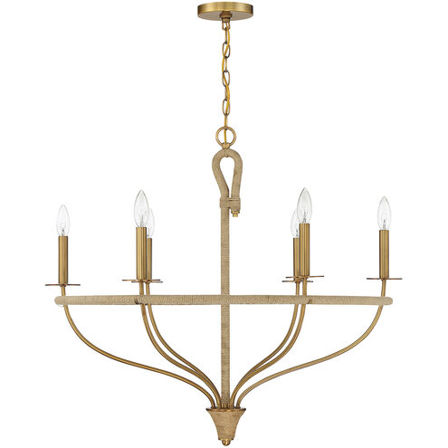 Charter 6 Light 32 inch Warm Brass and Rope Chandelier Ceiling Light