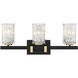 Keene 3 Light 23 inch Matte Black with Warm Brass Accents Bathroom Vanity Light Wall Light, Lighting One