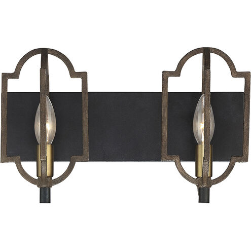 Westwood 2 Light 14 inch Barrelwood / Brass Accents Bath Light Wall Light