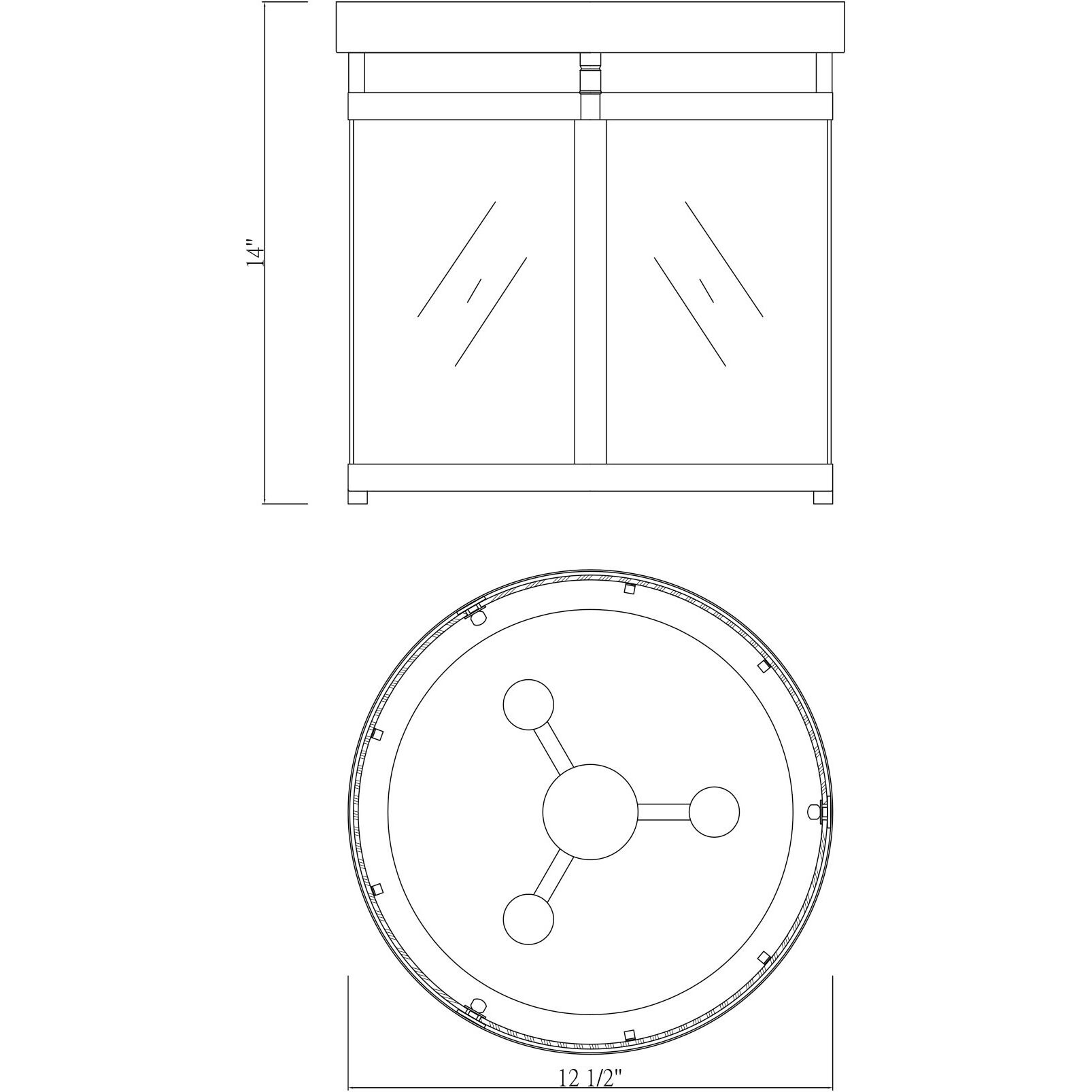 Penrose 3 Light 12.5 inch English Bronze Semi-Flush Ceiling Light, Essentials