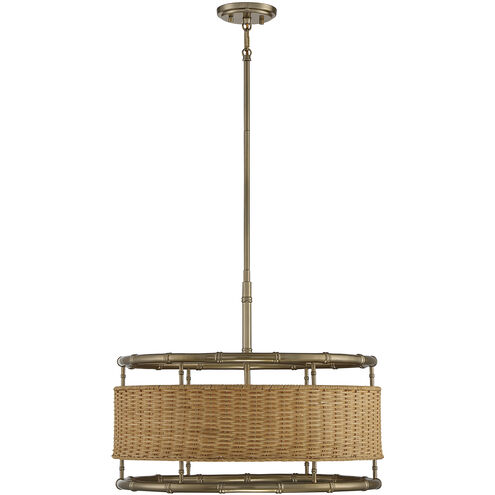 Arcadia 6 Light 22 inch Burnished Brass with Natural Rattan Pendant Ceiling Light