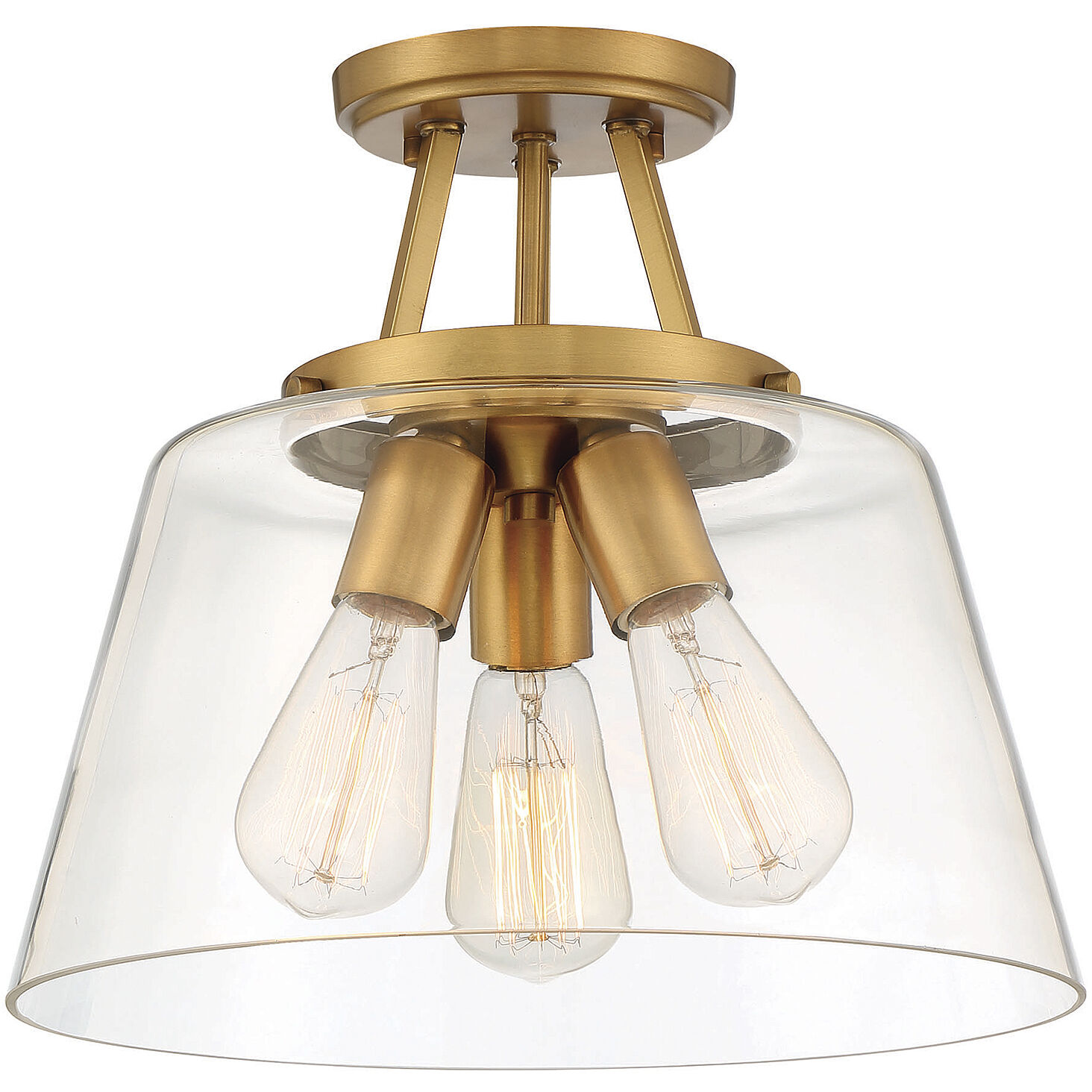 Calhoun 3 Light 13 inch Warm Brass Semi-Flush Ceiling Light, Essentials