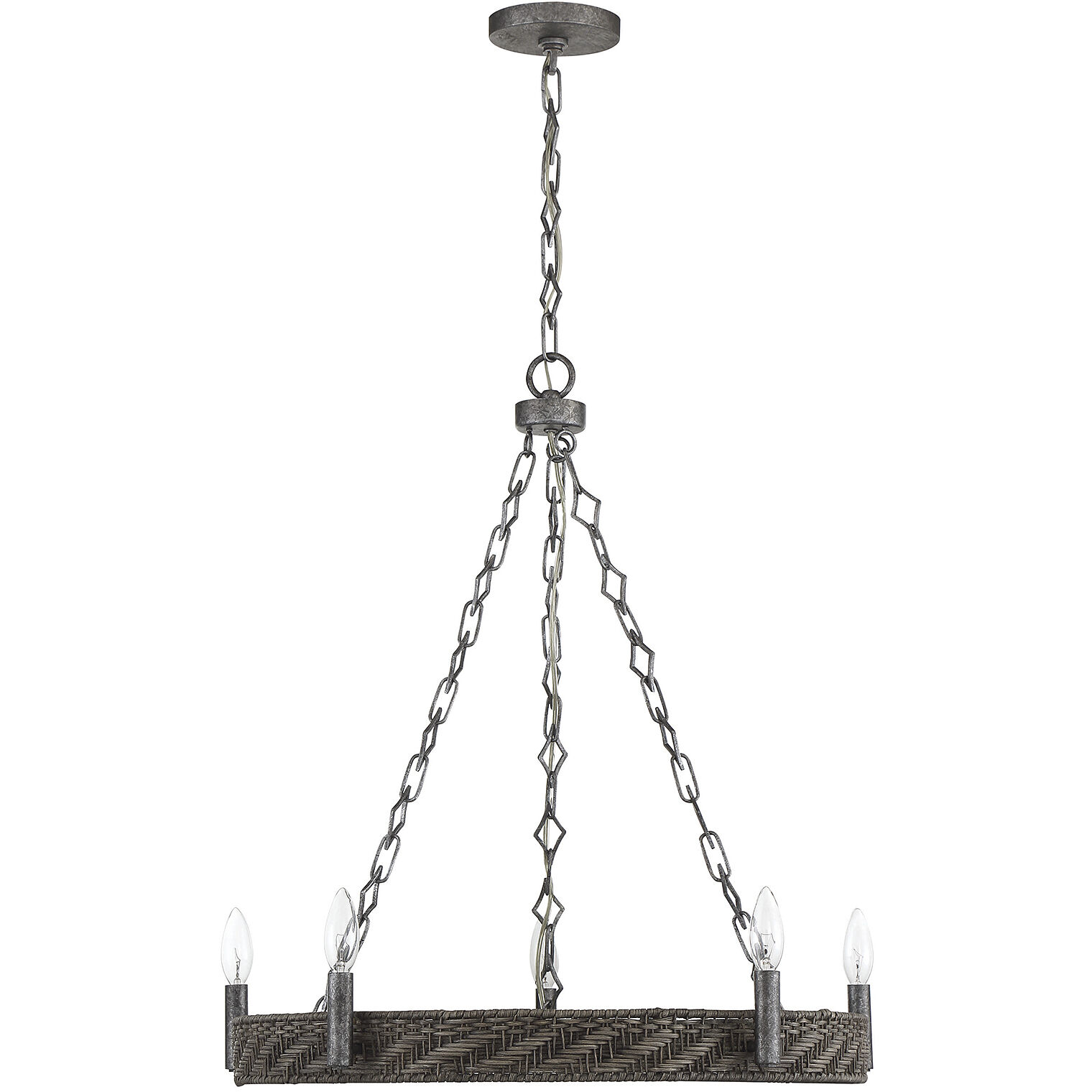 Tripoli 5 Light 26 inch Mottled Zinc with Natural Rattan Chandelier Ceiling Light