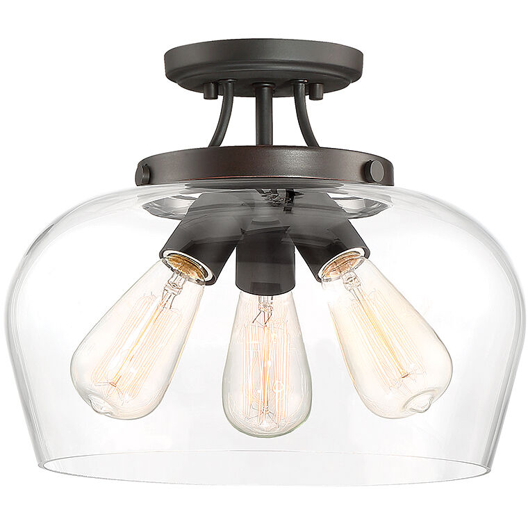 Octave 3 Light 13 inch English Bronze Semi-Flush Ceiling Light, Essentials