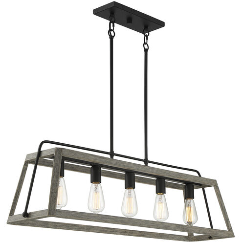 Hasting 5 Light 42 inch Noblewood with Iron Linear Chandelier Ceiling Light