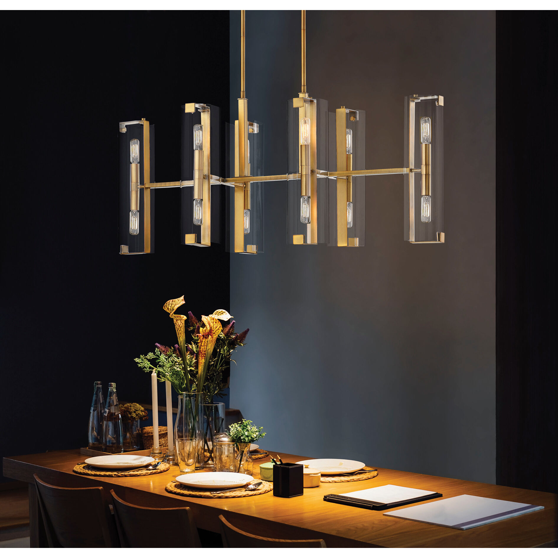 Winfield 12 Light 38 inch Warm Brass Linear Chandelier Ceiling Light, Essentials