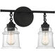 Fuller 2 Light 15 inch Matte Black Bathroom Vanity Light Wall Light, Lighting One