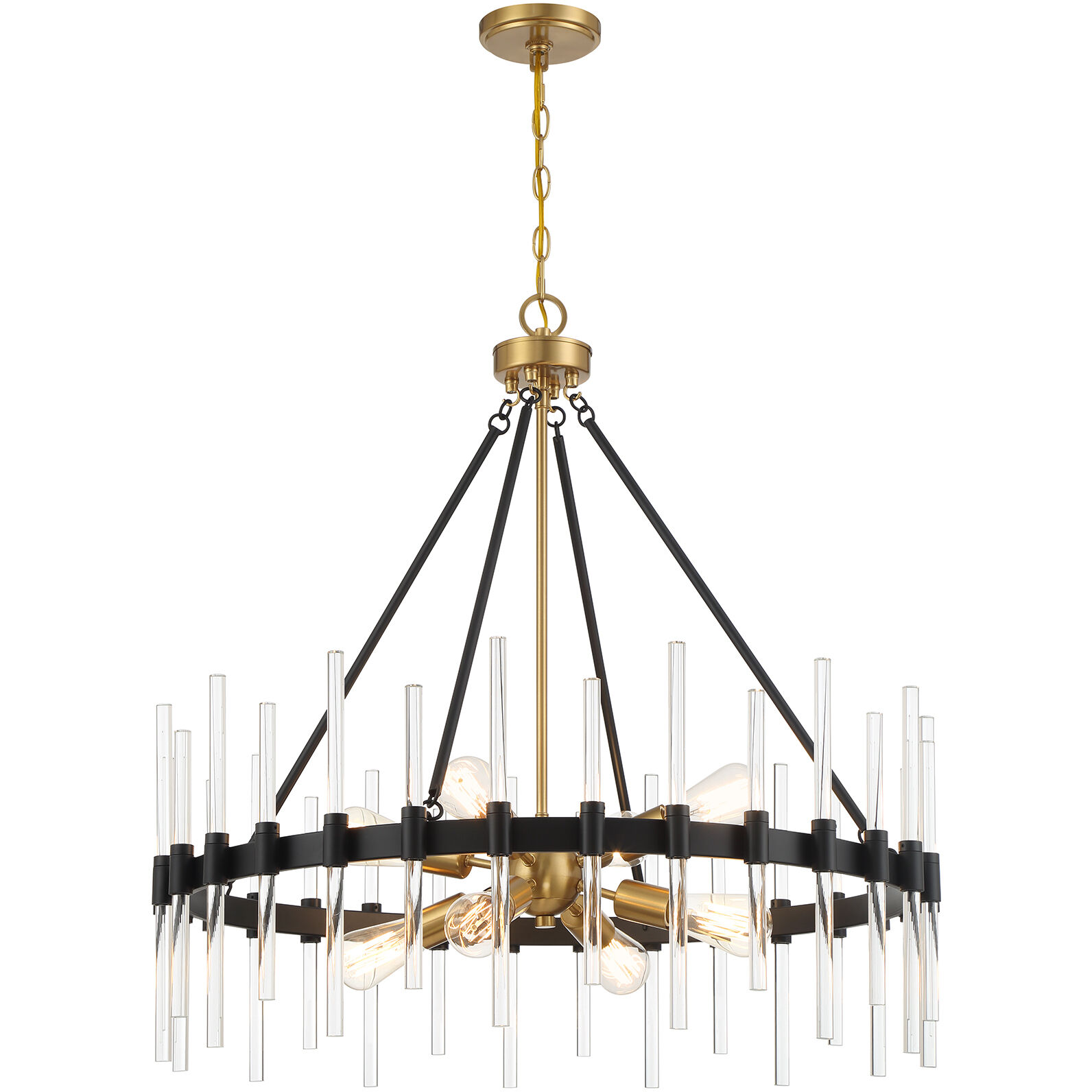 Santiago 8 Light 30 inch Black with Warm Brass Accents Pendant Ceiling Light
