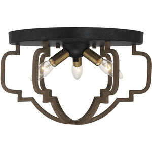 Westwood 3 Light 15 inch Barrelwood with Brass Accents Flush Mount Ceiling Light