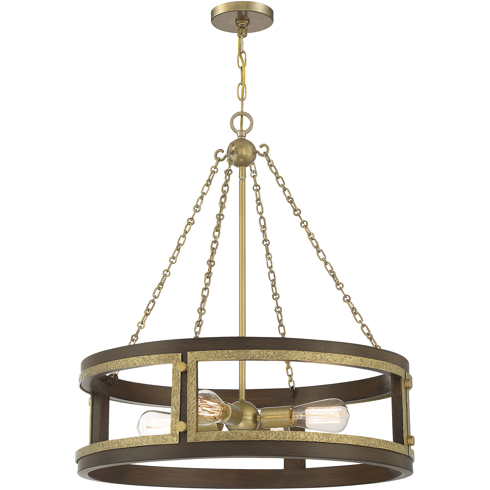 Lakefield 4 Light 26 inch Burnished Brass with Walnut Pendant Ceiling Light