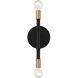 Rossi 2 Light 5.25 inch Matte Black with Warm Brass Accents Wall Sconce Wall Light, Lighting One (Open)