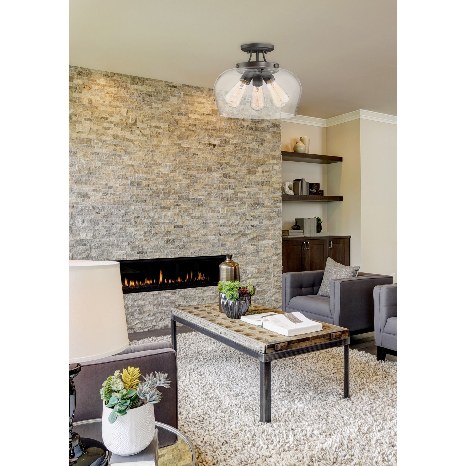 Octave 3 Light 13 inch English Bronze Semi-Flush Ceiling Light, Essentials