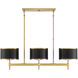 Delphi 3 Light 42 inch Black with Warm Brass Accents Linear Chandelier Ceiling Light
