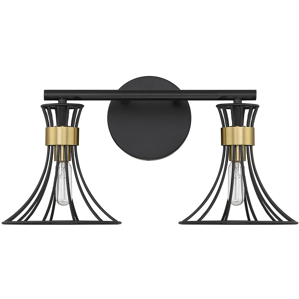 Breur 2 Light 17.25 inch Black with Warm Brass Accents Bathroom Vanity Light Wall Light