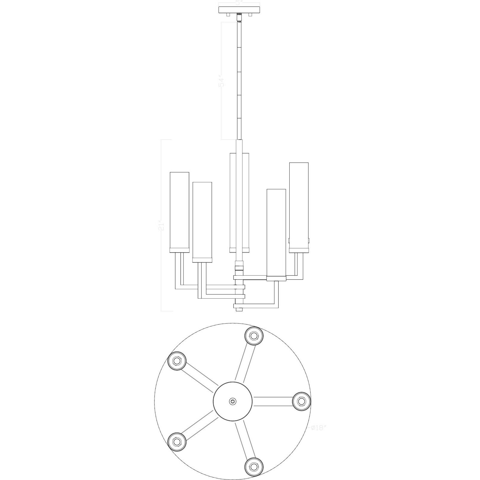 Folsom 5 Light 18 inch Matte Black with Polished Chrome Accents Chandelier Ceiling Light, Adjustable