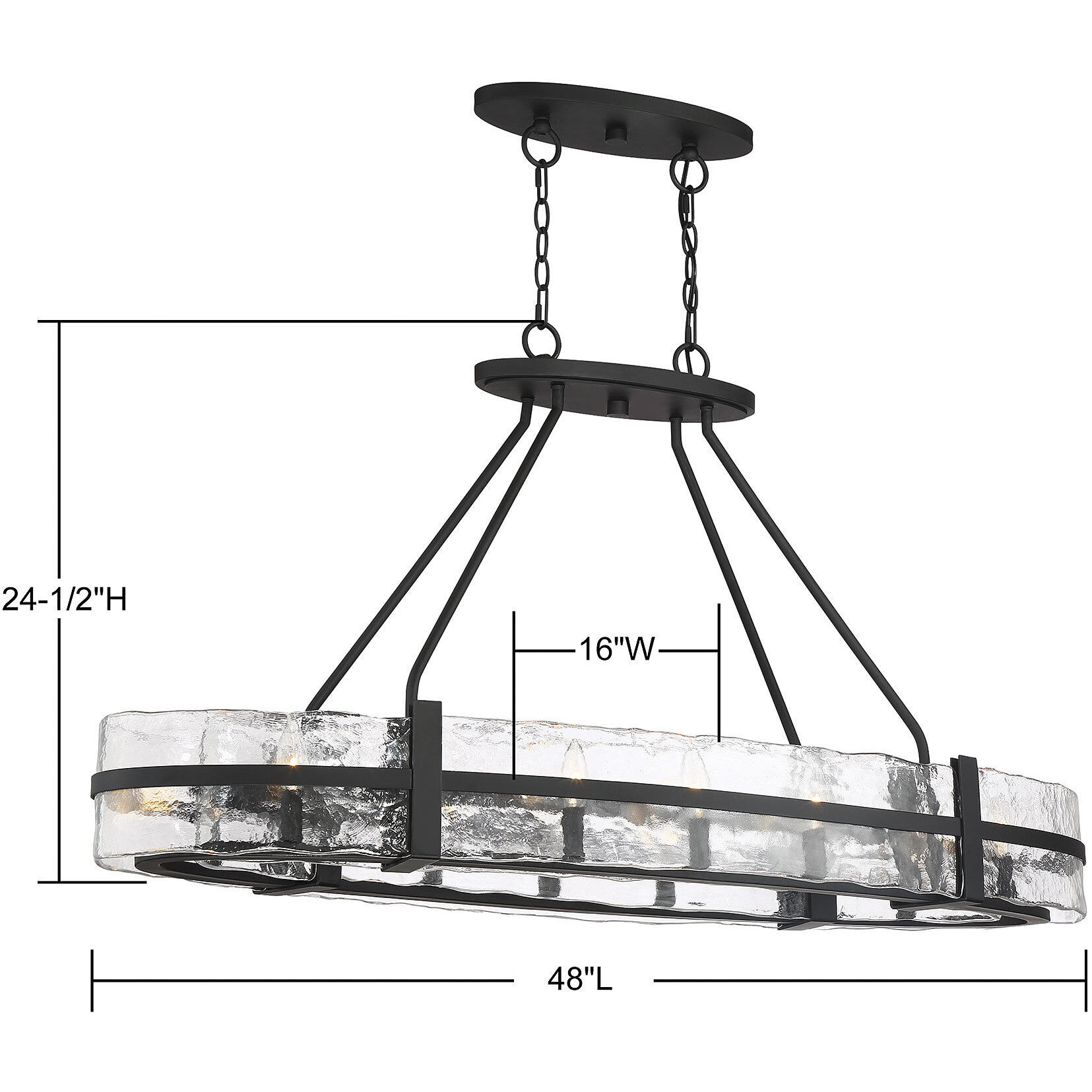 Hudson 10 Light 48 inch Matte Black Linear Chandelier Ceiling Light, Oval