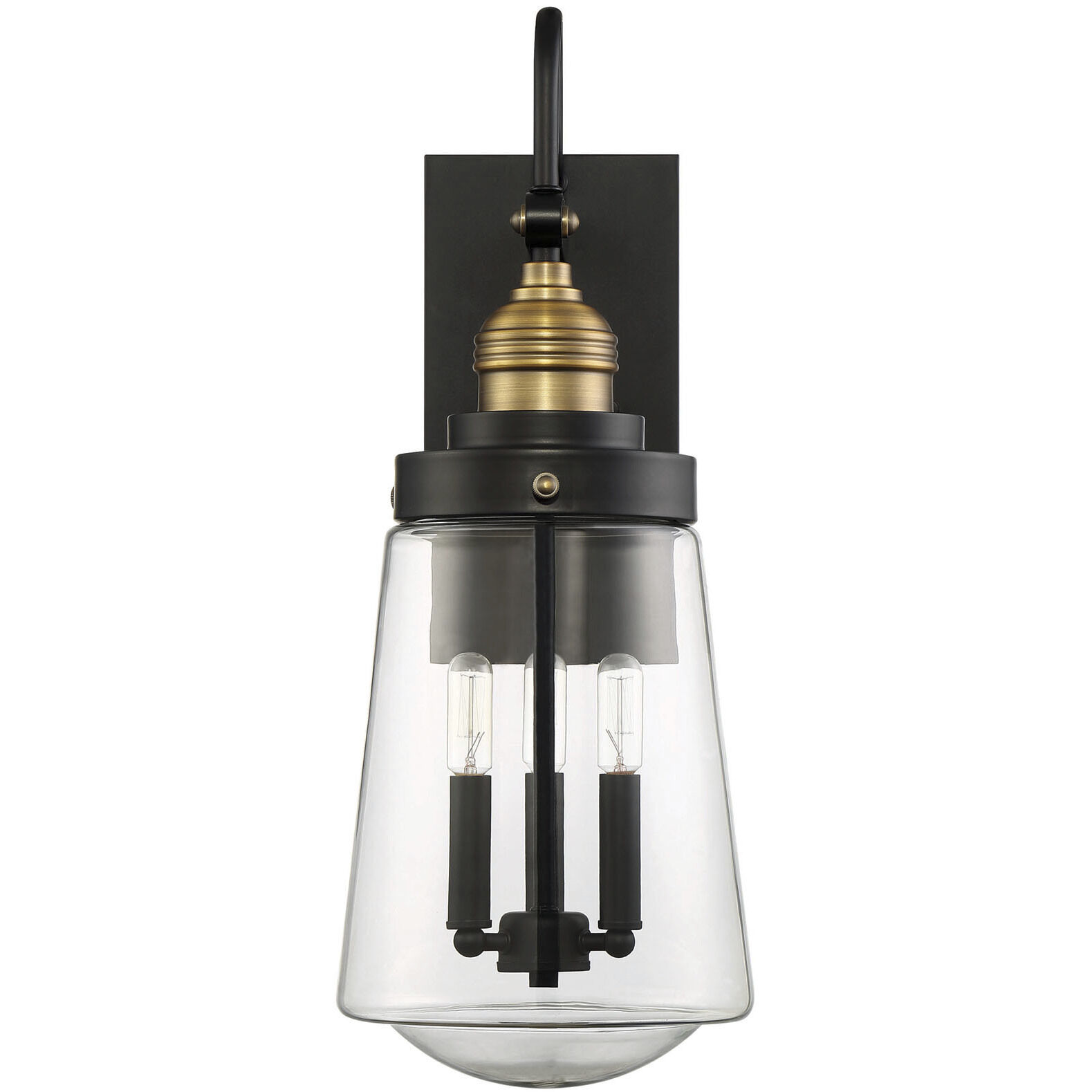 Macauley Outdoor Wall Lantern in Vintage Black with Warm Brass