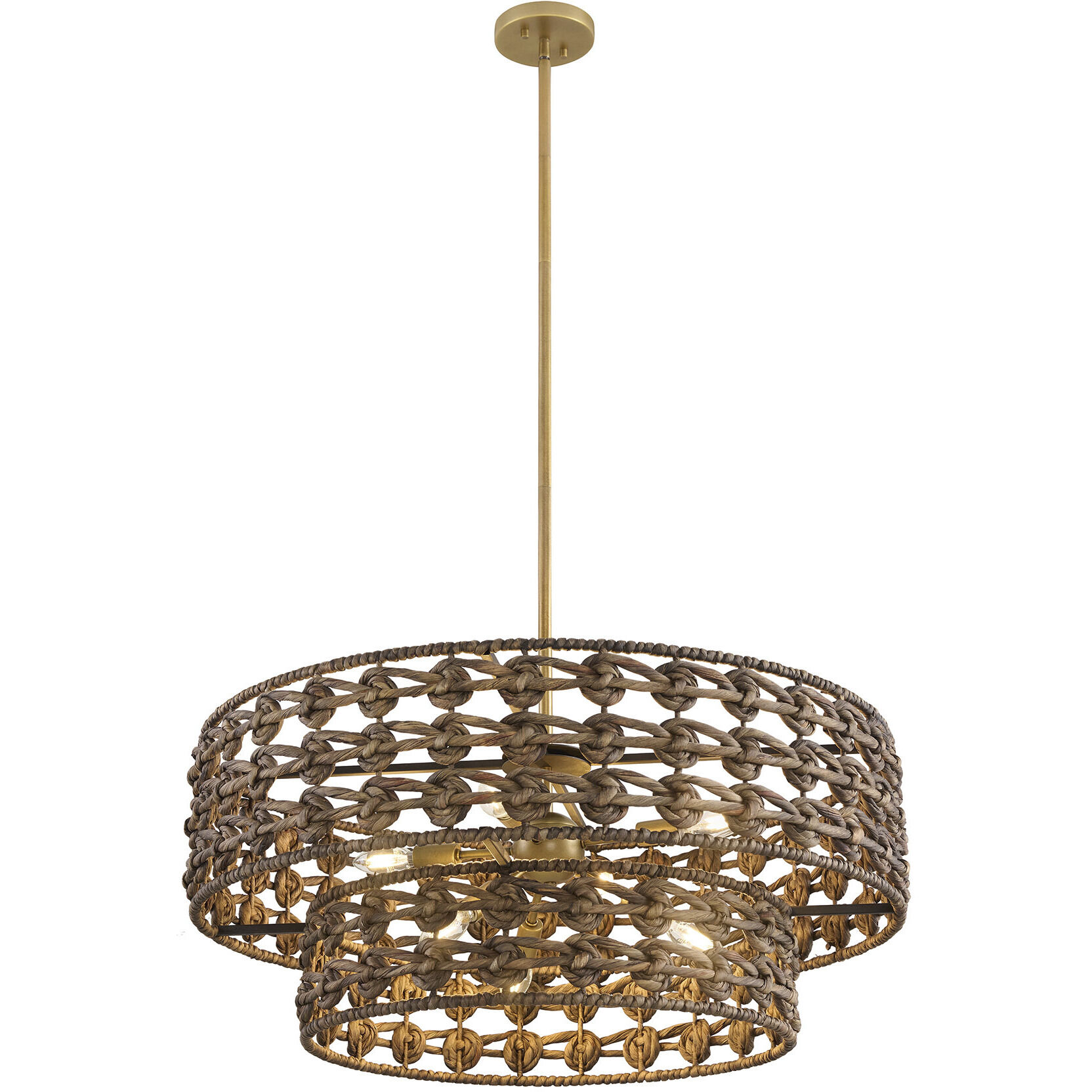 Silencio 7 Light 30 inch Riviera Brass Pendant Ceiling Light