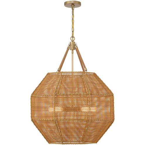 Selby 5 Light 25 inch Burnished Brass with Natural Rattan Pendant Ceiling Light