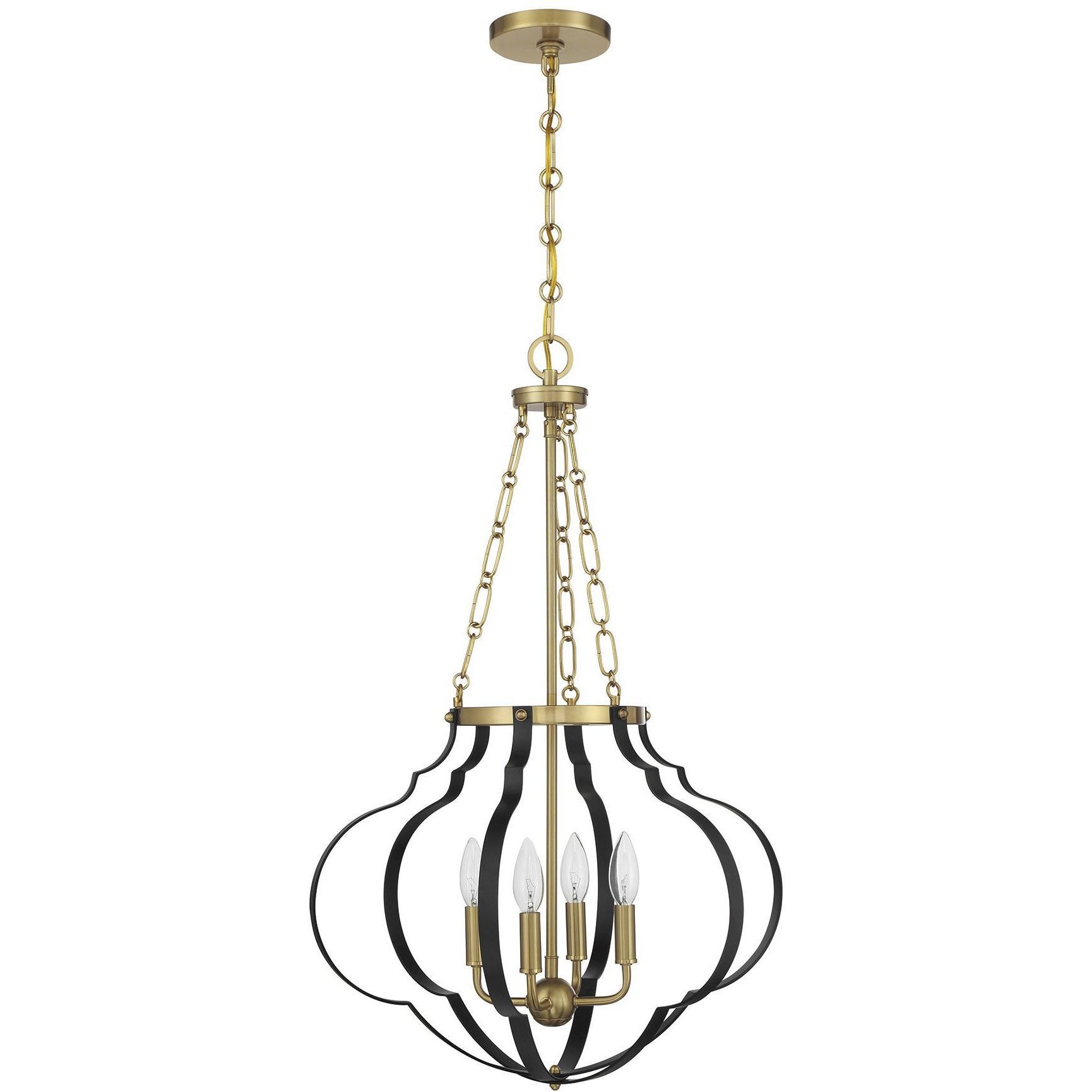 Mercer 4 Light 20 inch Matte Black and Warm Brass Pendant Ceiling Light in Matte Black with Warm Brass