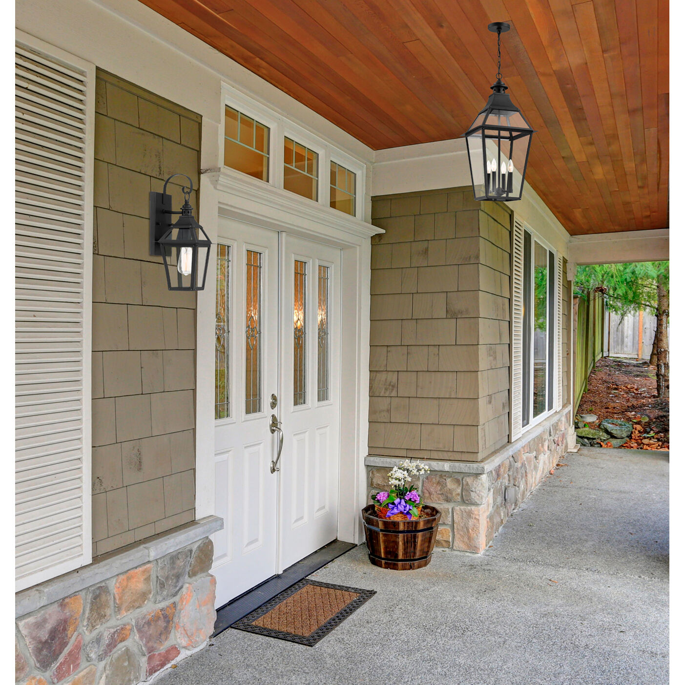 Jackson 4 Light 14 inch Black with Gold Highlights Outdoor Hanging Lantern