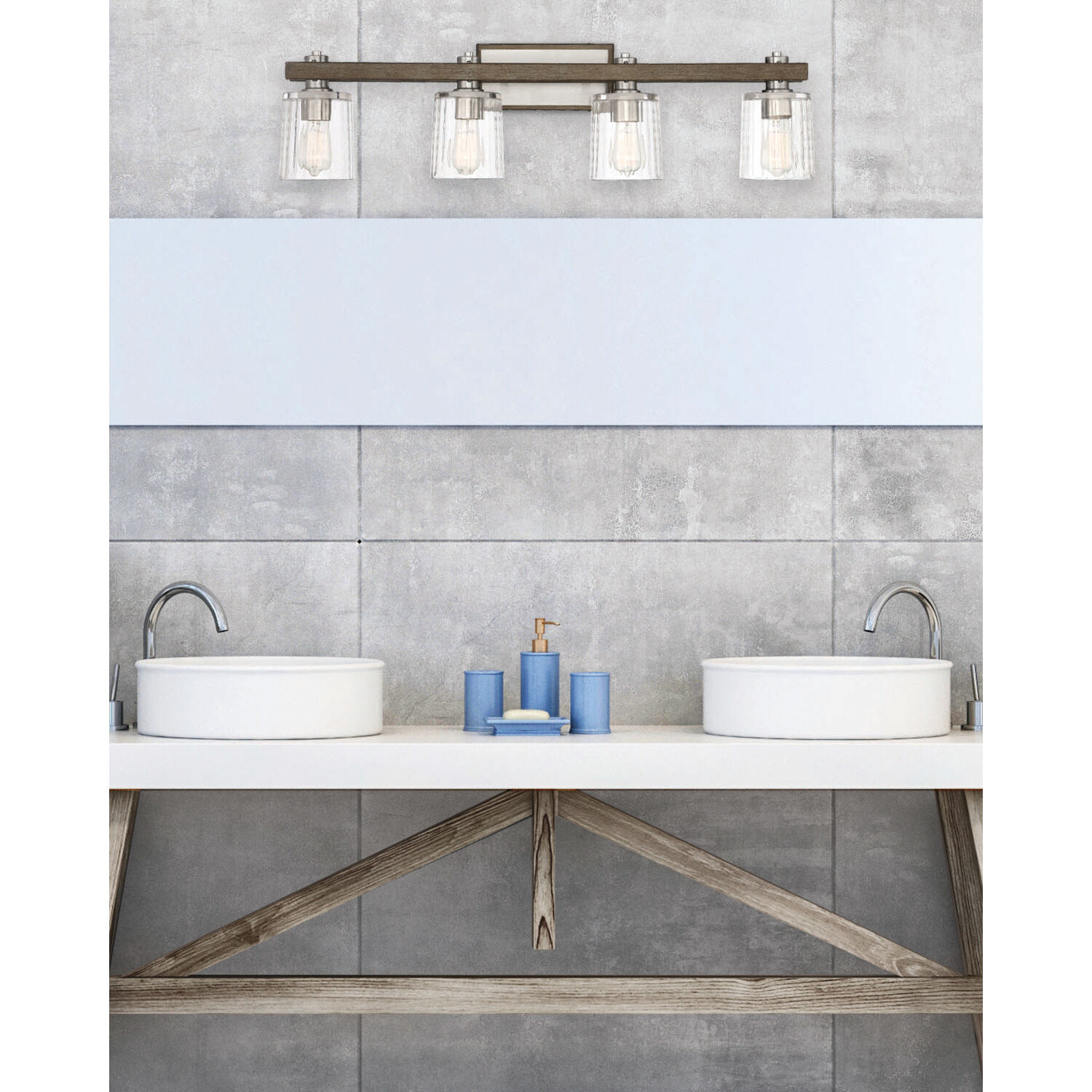 Savoy House 8 1255 4 165 Halifax 4 Light 36 inch Satin Nickel with Gray Wood Bathroom Vanity Light Wall Light in Satin Nickel Gray Wood
