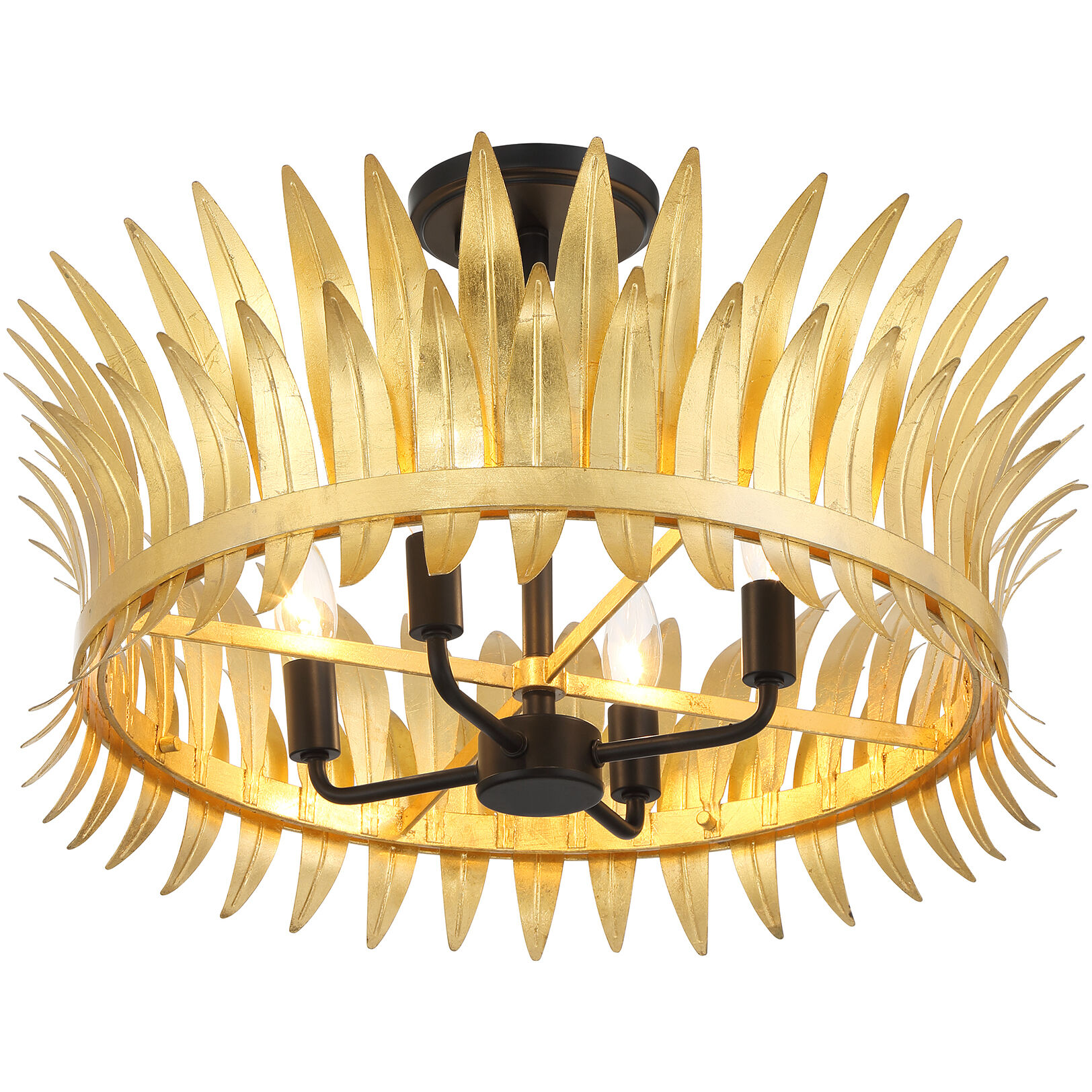 Ensley 4 Light 20 inch Matte Black with True Gold Semi-Flush Ceiling Light