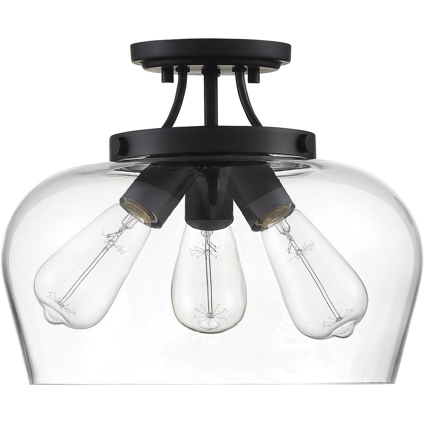 Octave 3 Light 13 inch Black Semi-Flush Ceiling Light, Essentials
