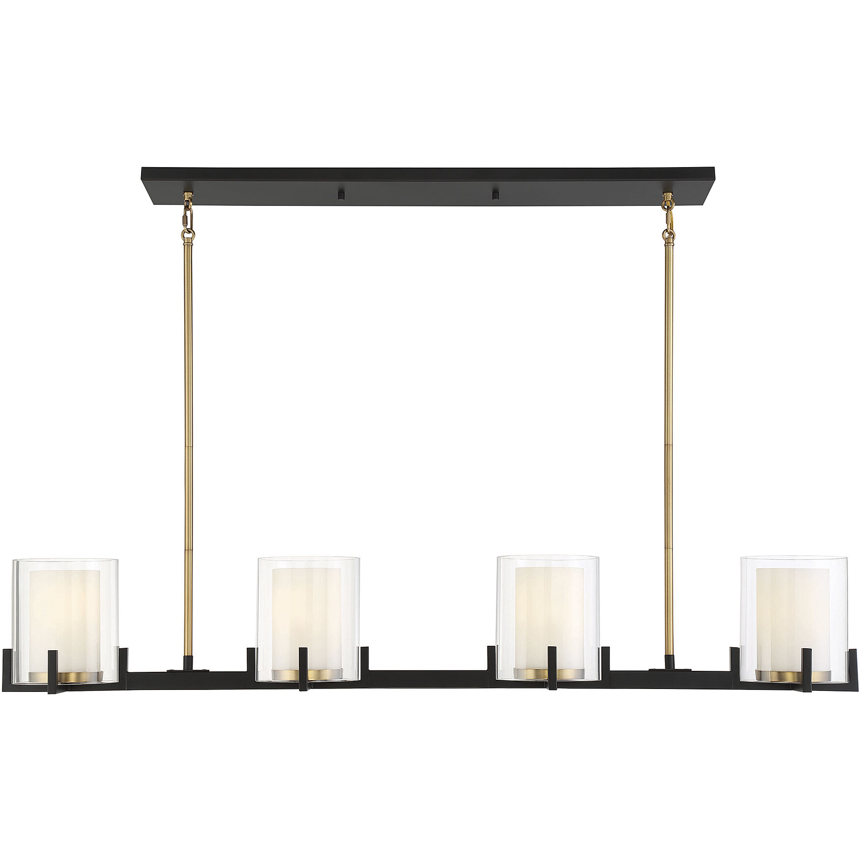 Eaton 4 Light 48 inch Black with Warm Brass Accents Linear Chandelier Ceiling Light