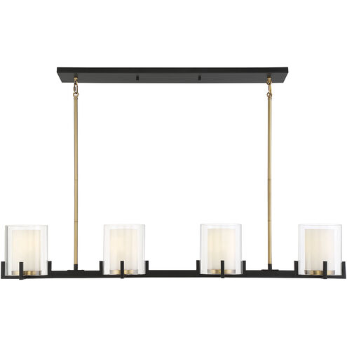 Eaton 4 Light 48 inch Matte Black with Warm Brass Accents Linear Chandelier Ceiling Light
