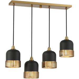 Eclipse 4 Light 26 inch Black with Warm Brass Accents Linear Chandelier Ceiling Light