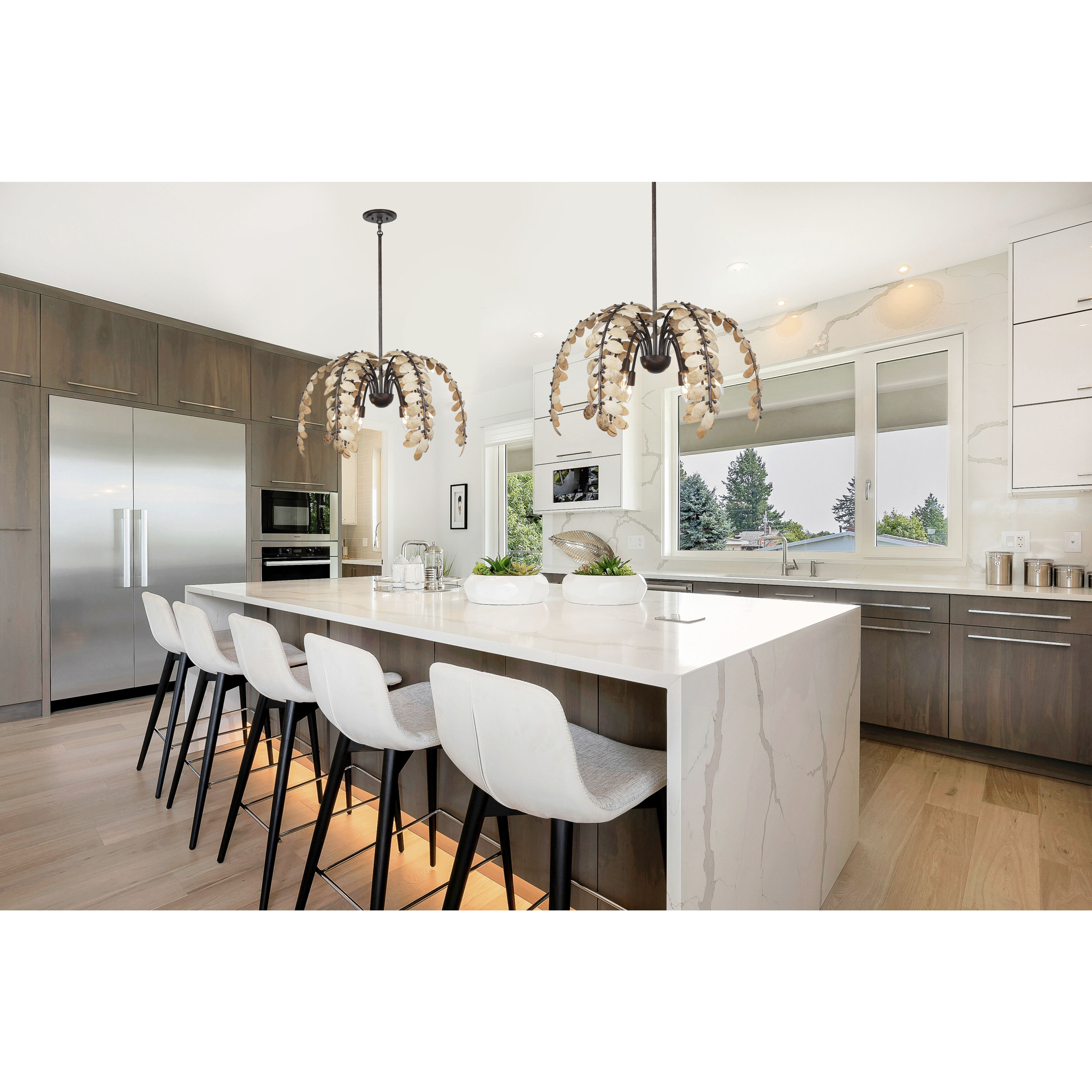 Grecian 6 Light 30 inch Champagne Mist with Coconut Shell Chandelier Ceiling Light