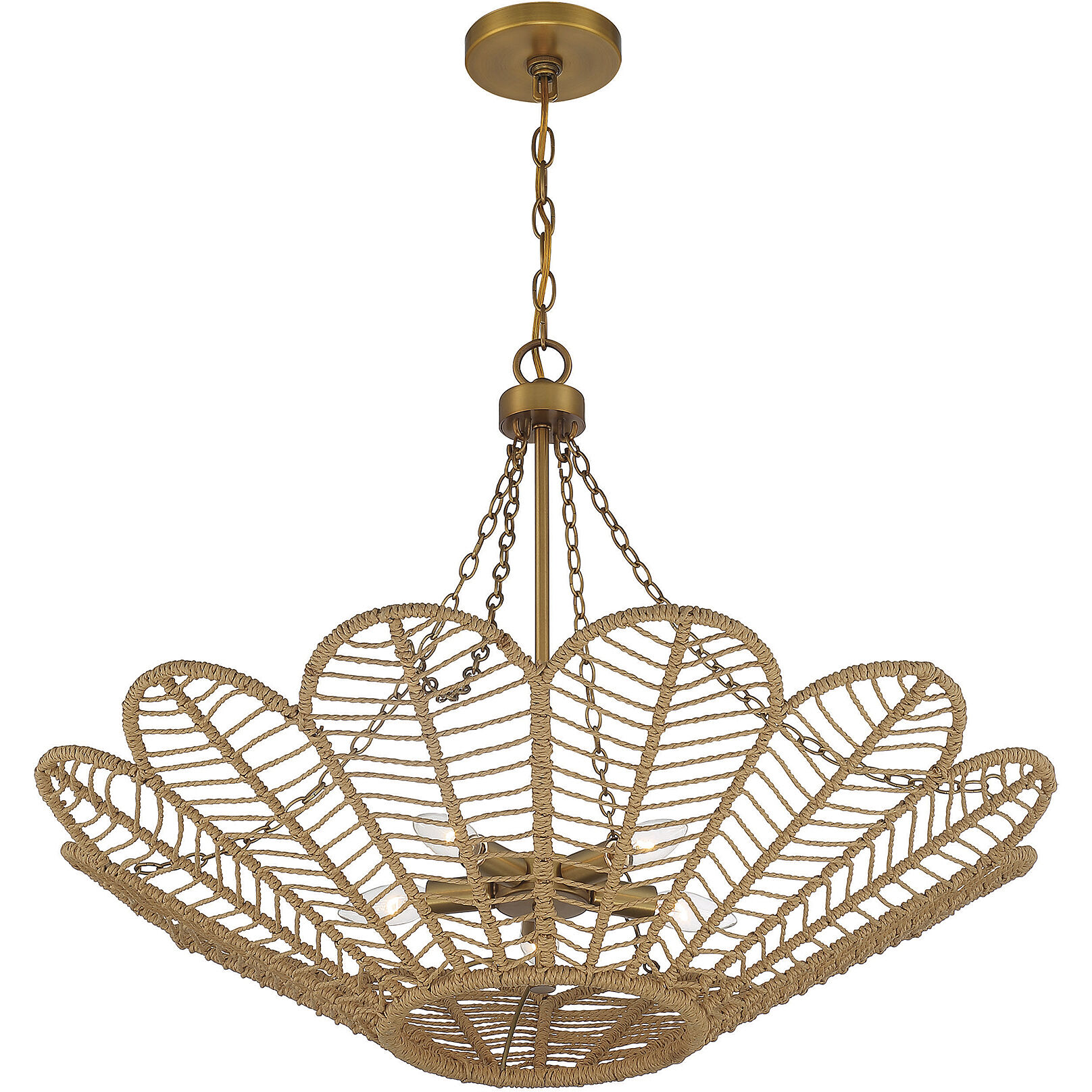 Savoy House Cyperas 5 Light Pendant in Warm Brass and Rope