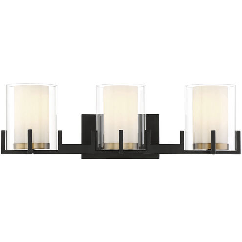 Eaton 3 Light 24 inch Matte Black with Warm Brass Accents Vanity Light Wall Light