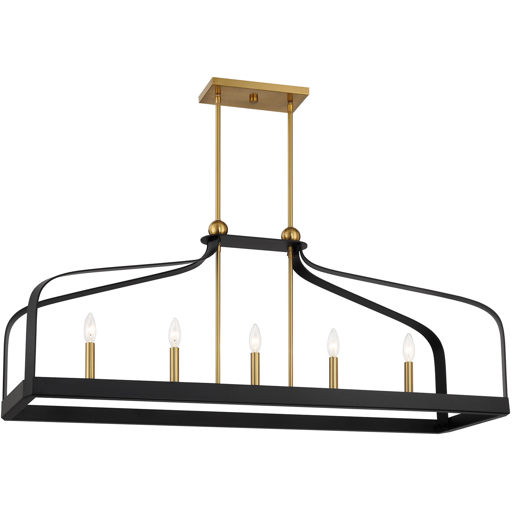 Sheffield Linear Chandelier Ceiling Light in Black with Warm Brass