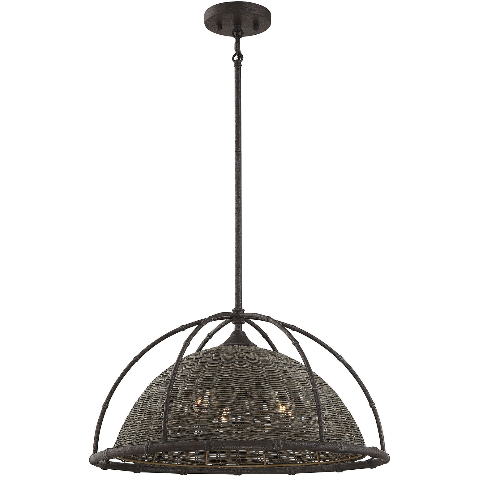 Trentino 3 Light 21.75 inch Gunsmoke with Gray Rattan Pendant Ceiling Light