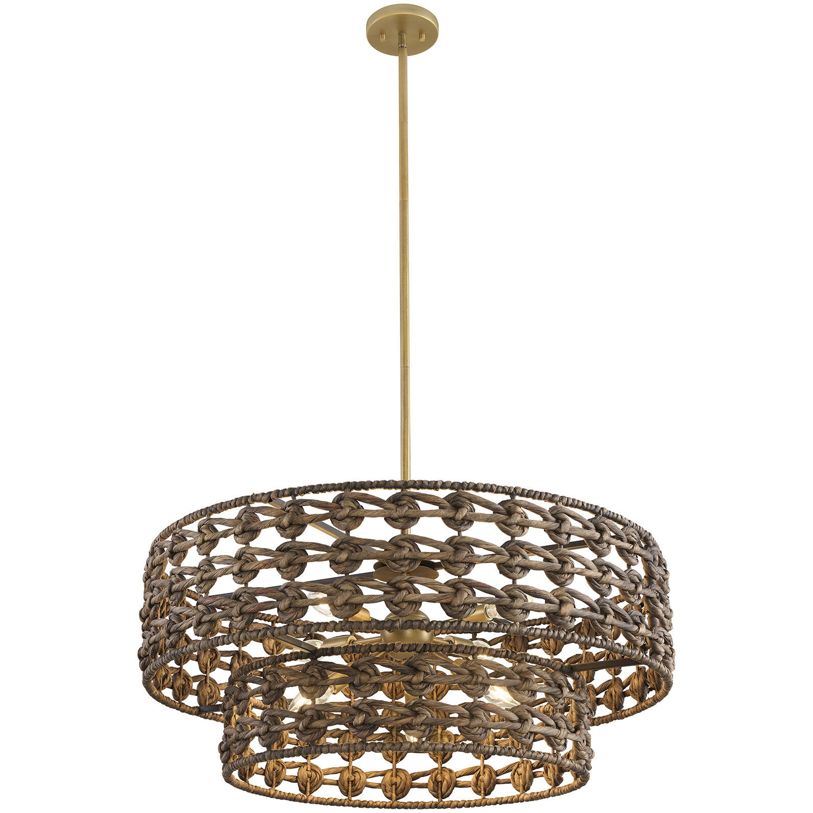 Silencio 7 Light 30 inch Riviera Brass Pendant Ceiling Light