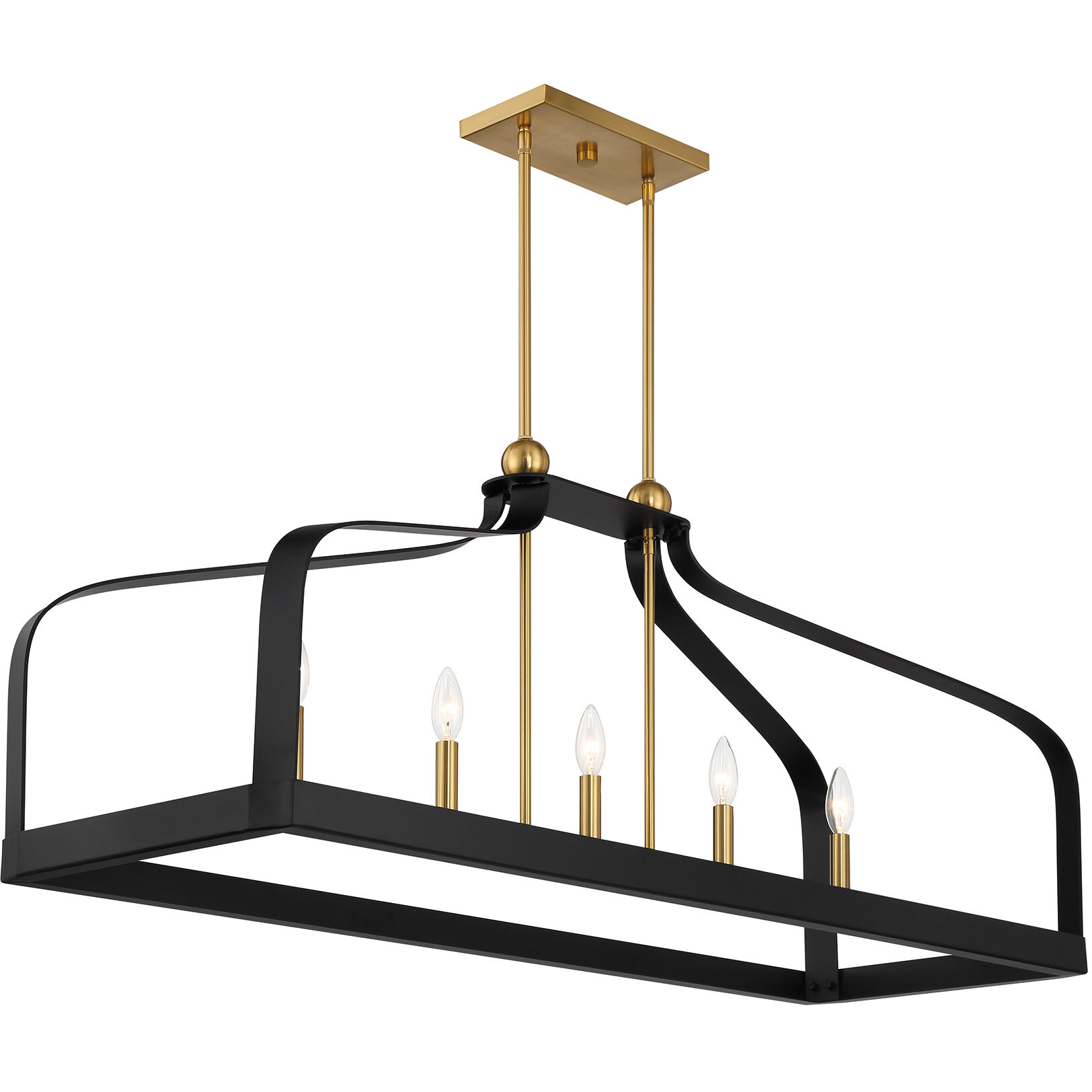Sheffield Linear Chandelier Ceiling Light in Black with Warm Brass