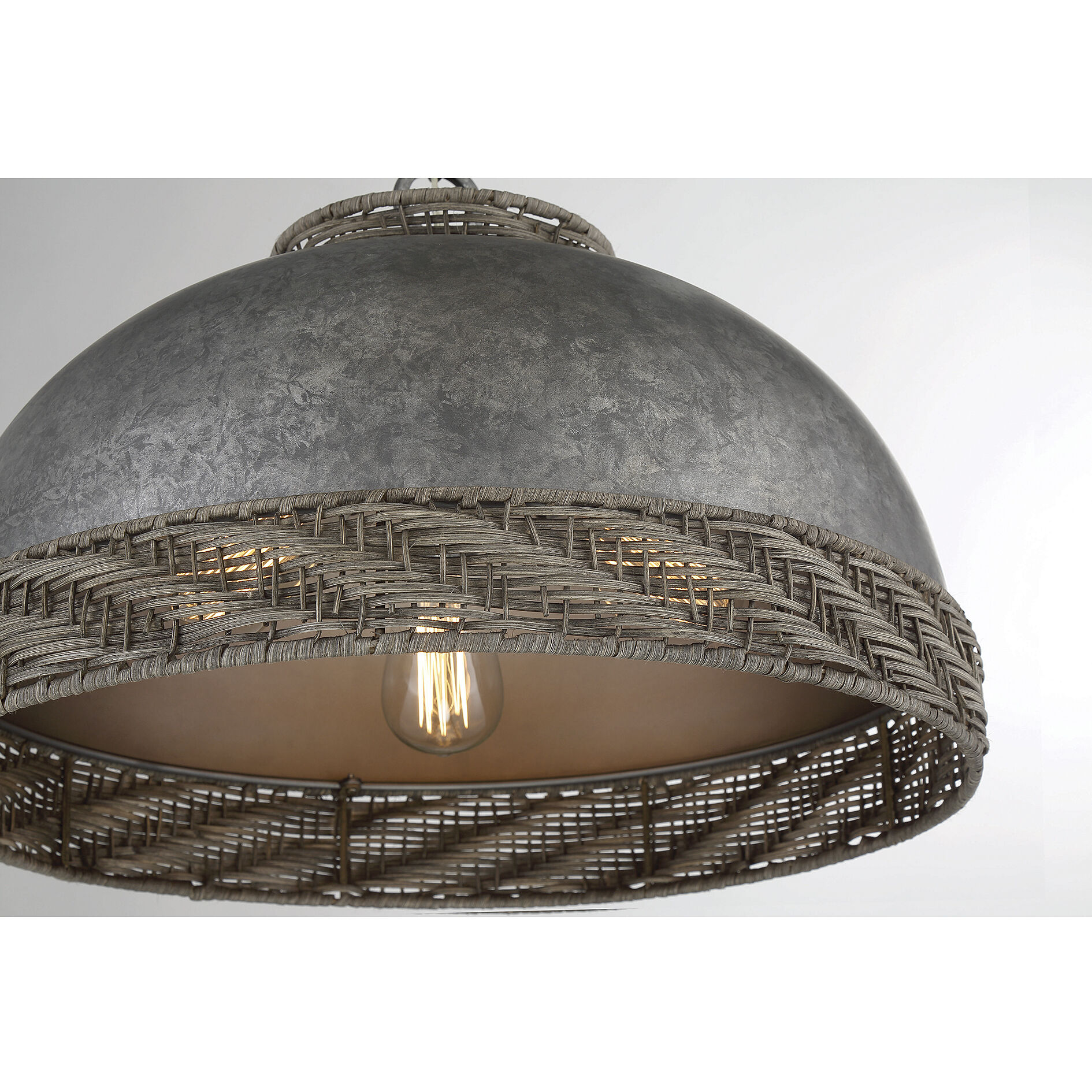 Tripoli 3 Light 19.75 inch Mottled Zinc with Natural Rattan Pendant Ceiling Light